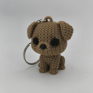 Porte-clés chien effet tricot beige